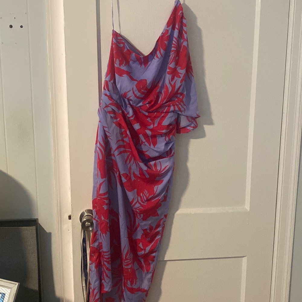 Do + Be satin one shoulder midi dress